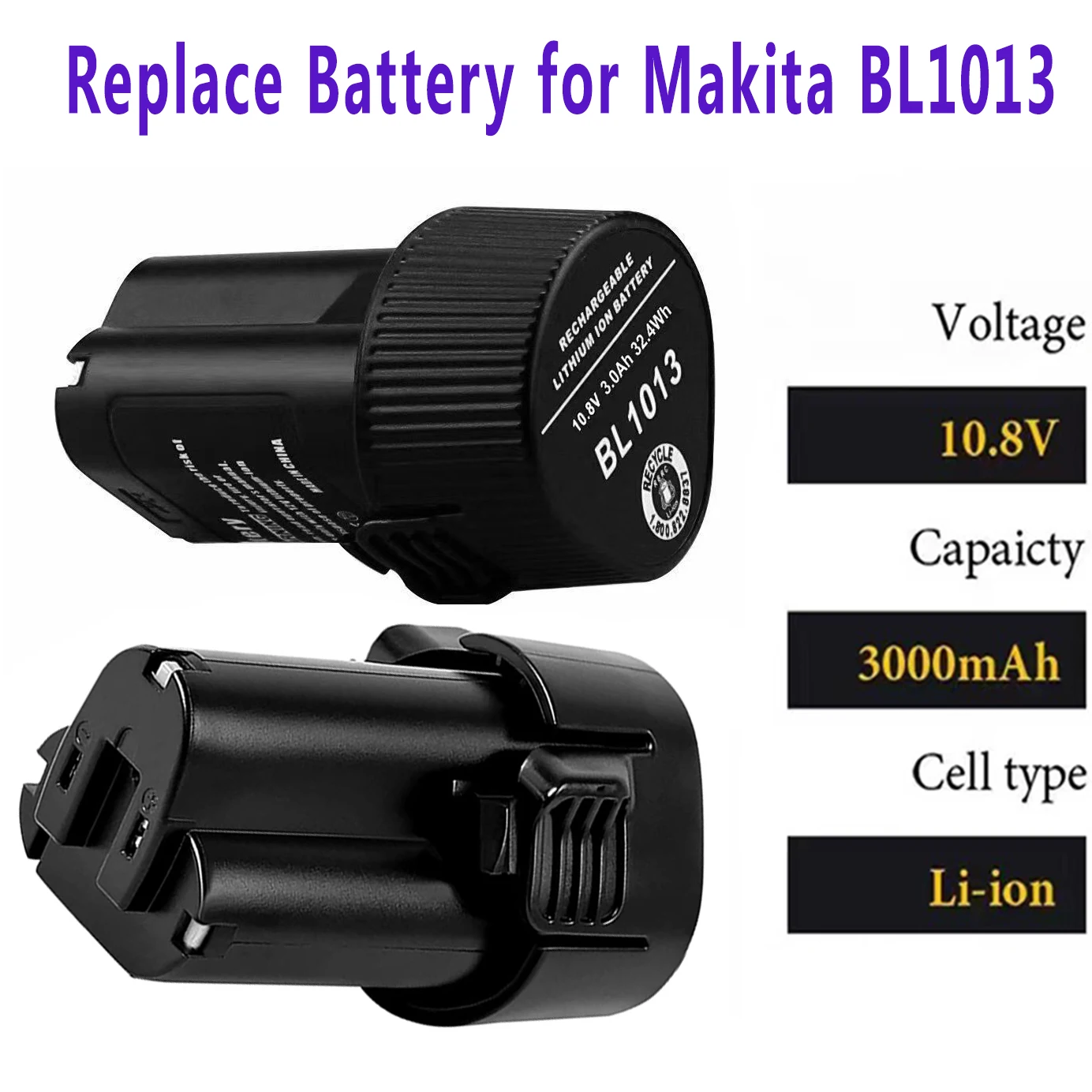 10.8 V 3.0 Ah Real Capacidade Li-ion Bateria para Makita BL1013 BL1014 BL 1013 BL 1014 LCT203W 194550-6 194551-4 195332-9 DF030D Imagem 0