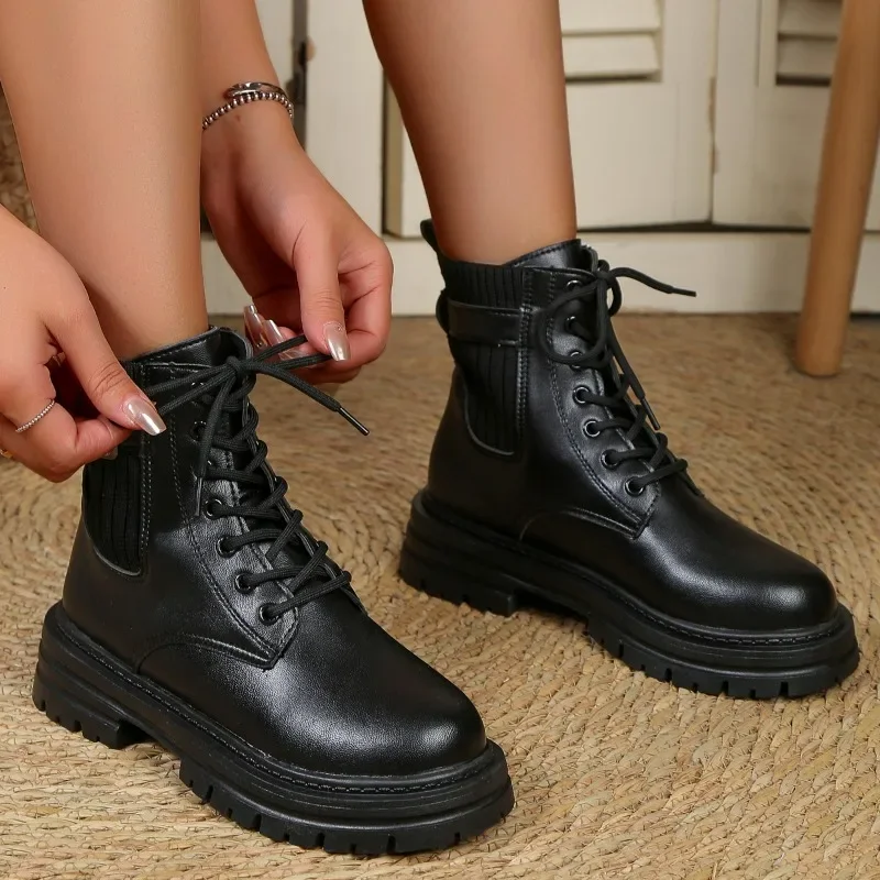 2023 Mulheres Sapatos de Laço no Tornozelo Botas femininas Inverno Moderno Botas de Mulheres de Malha Fivela do Cinto do Dedo do pé Redondo Quadrado de Sapatos de Salto Mulheres Imagem 0