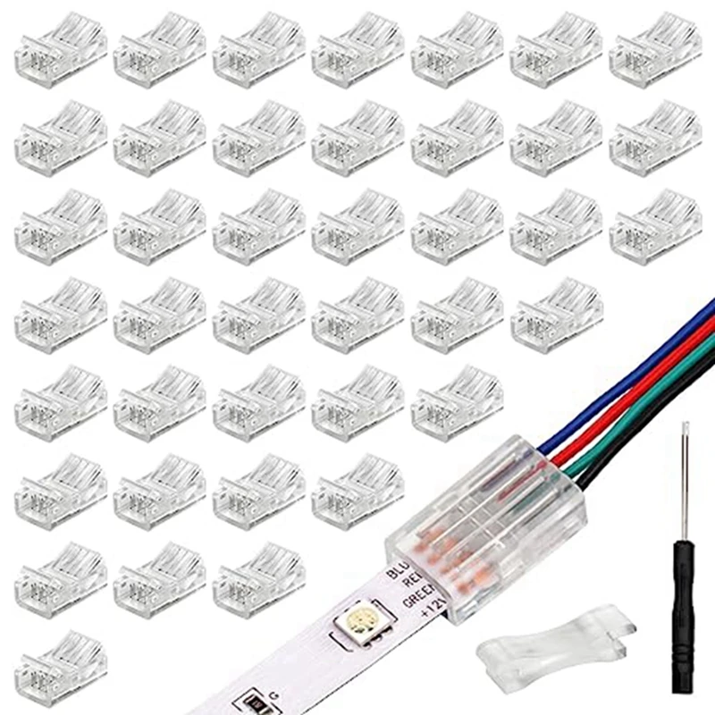 40 Pack RGB LEVOU Luz Strip Conectores de 4 Pinos 10Mm sem solda LED Strip Para o Fio Conector Impermeável, Adaptador Imagem 0