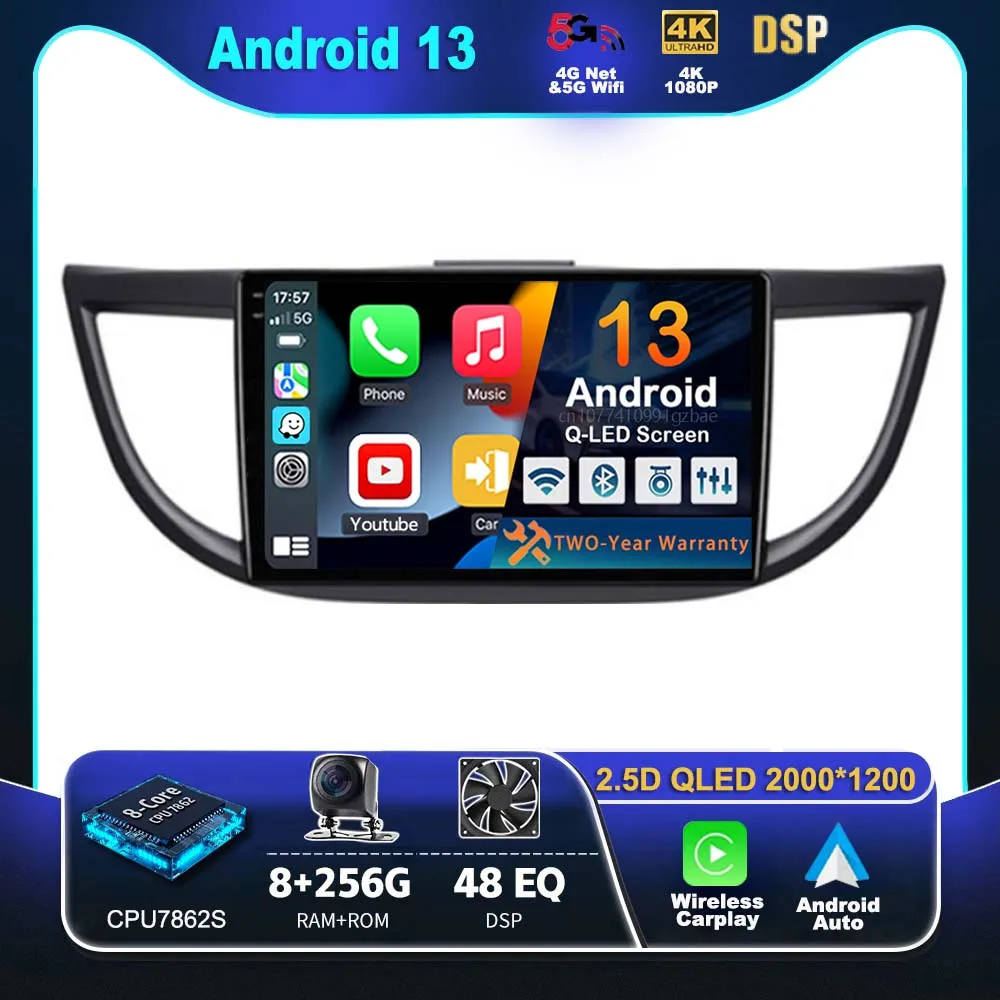 Android 13 Carplay Automático Para Honda CRV CR-V 4 RM RE 2011 - 2018 auto-Rádio 4G WIFI Leitor de Multimédia srereo 360 Câmera de Navegação Imagem 0