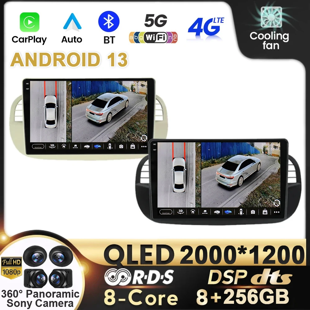 Android 13 Sistema de Rádio do Carro FIAT 500 Abarth, de 2007 a 2015 Multimédia Player Estéreo Auto de Áudio, Navegação GPS 4G Caplay Unidade de Cabeça Imagem 0
