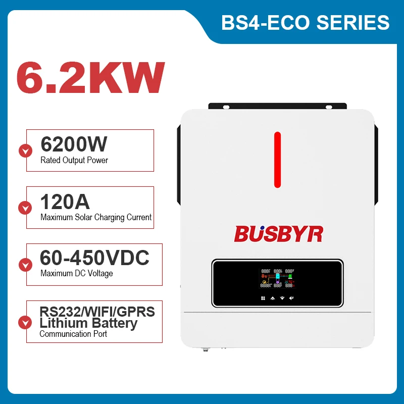BUSBYR 6200W On/Off-Grid Pura da Onda de Seno Híbrido Inversor Construído MPPT 120A Carga DC 48V 240VAC Daul de Saída para o Sistema de Painel Solar Imagem 0