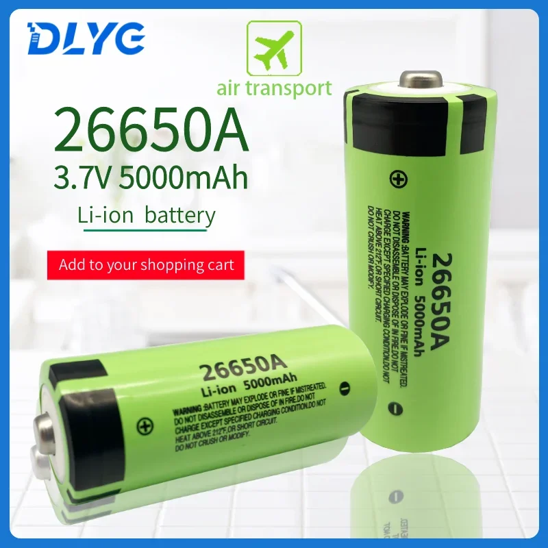 Baterias pointues baterias recarregáveis de Li-ion 2021, 26650A, 100% V, 3.7 mAh, haute capacité, 5000, originales, adaptées aux lampes de Imagem 0