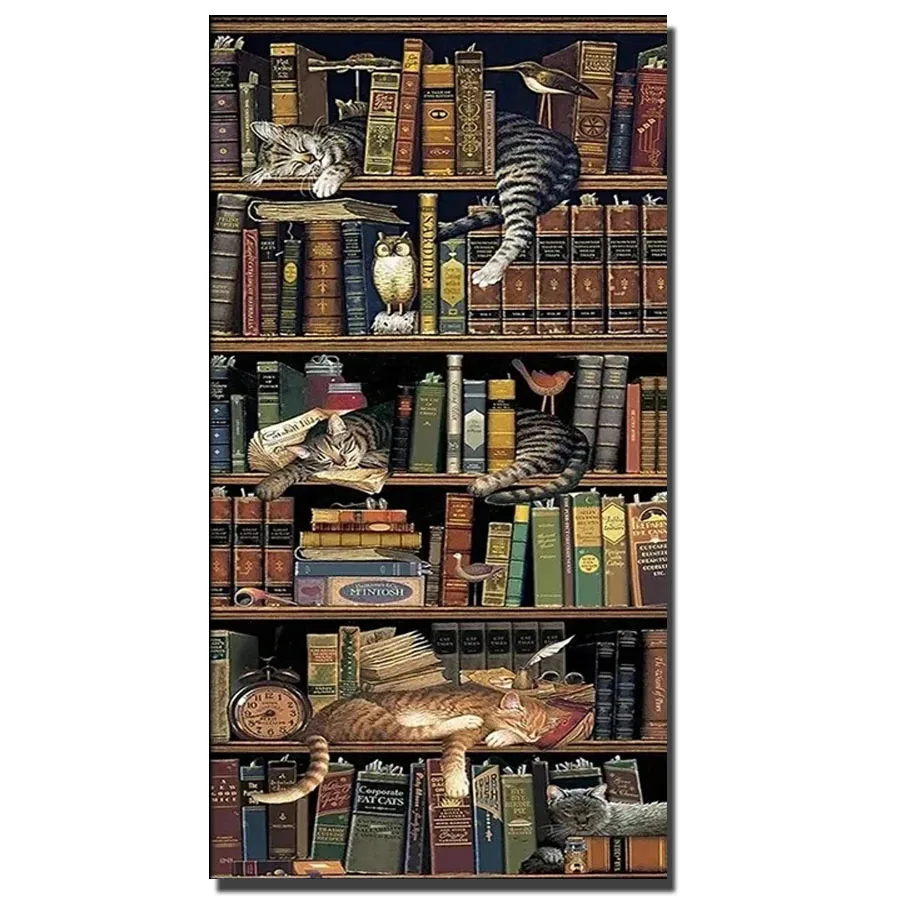 Bookshelf Gato Diamante Pintura Preguiçoso gato Diy Cheio de Strass Imagem Mosaico, Bordados Venda de gato bonito de Animais de Tamanho Grande, de Parede, Decoração Imagem 0