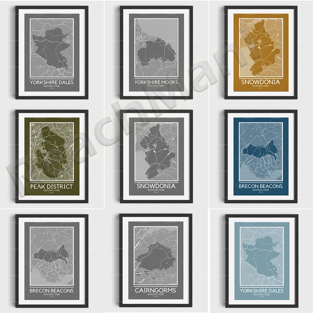 Brecon Beacons, Cairngorms Mapa, Snowdonia, Lake District Map, Yorkshire Deserto, Yorkshire Dales Mapa Impresso Cartaz Turístico Imagem 0