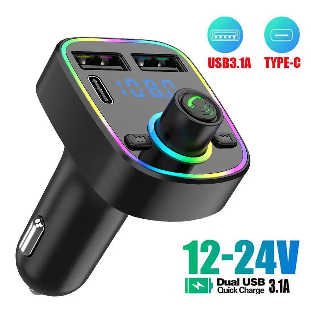Carro Transmissor FM Bluetooth 5.0 PD-Tipo C Duplo USB 3.1 UM Carregador Rápido Colorido de Luz Ambiente mãos livres Leitor de MP3 Adaptador de Imagem 0