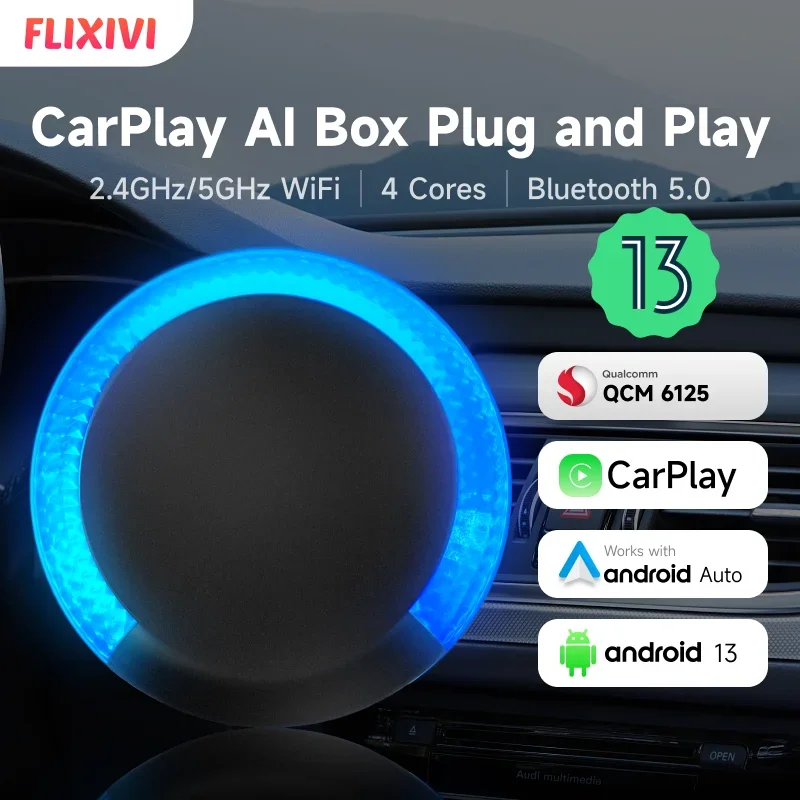 FLIXIVI Android 13 CarPlay AI Caixa sem Fios Android Automático com Multimeida Vídeo Caixa de Fábrica com CarPlay para Toyota Kia VW Imagem 0