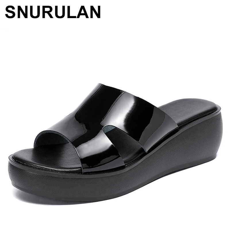 SNURULAN mulheres sapatos de verão de 2020 moda de salto alto, chinelos de couro genuíno plataforma de sandálias de senhoras sandálias de cunha tangas Imagem 0
