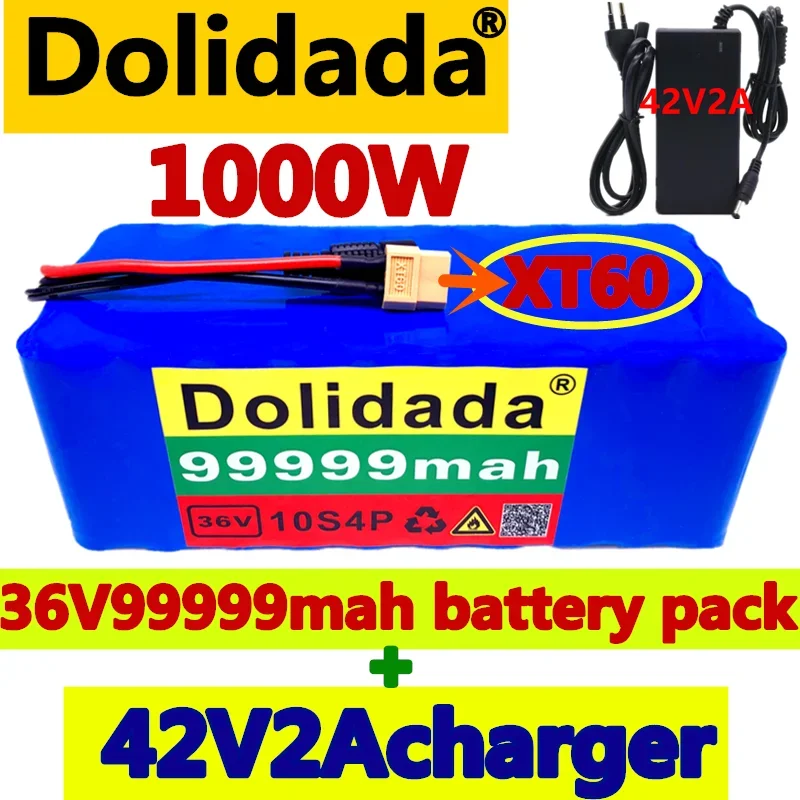 XT60 interface 36V da bateria 10S4P 99999Ah bateria 1000W bateria de alta potência 42V99999mAh bicicleta elétrica Ebike BMS + 42v carregador Imagem 0