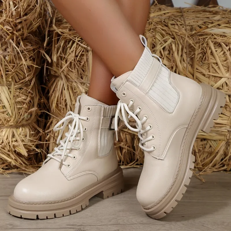 2023 Mulheres Sapatos de Laço no Tornozelo Botas femininas Inverno Moderno Botas de Mulheres de Malha Fivela do Cinto do Dedo do pé Redondo Quadrado de Sapatos de Salto Mulheres Imagem 1