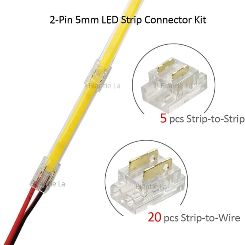 25PCS 2-Pin 5Mm COB LED Strip Kit de Conector Para Tira-A-Fio E Faixa-A-Faixa de Articulações Em 5V-24V DC Faixa de Luz LED Imagem 1
