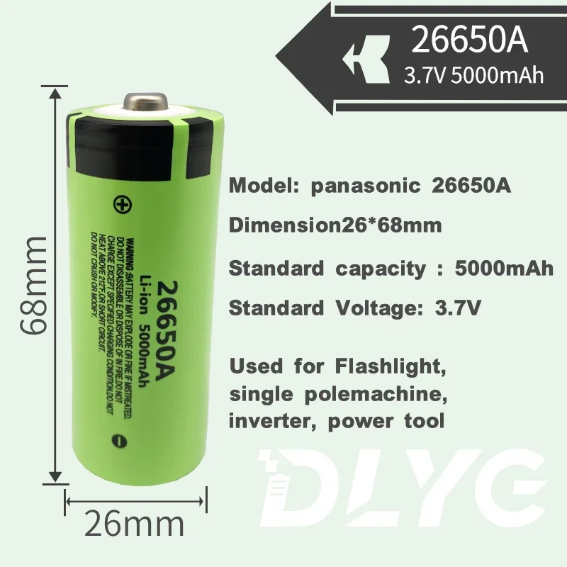 Baterias pointues baterias recarregáveis de Li-ion 2021, 26650A, 100% V, 3.7 mAh, haute capacité, 5000, originales, adaptées aux lampes de Imagem 1