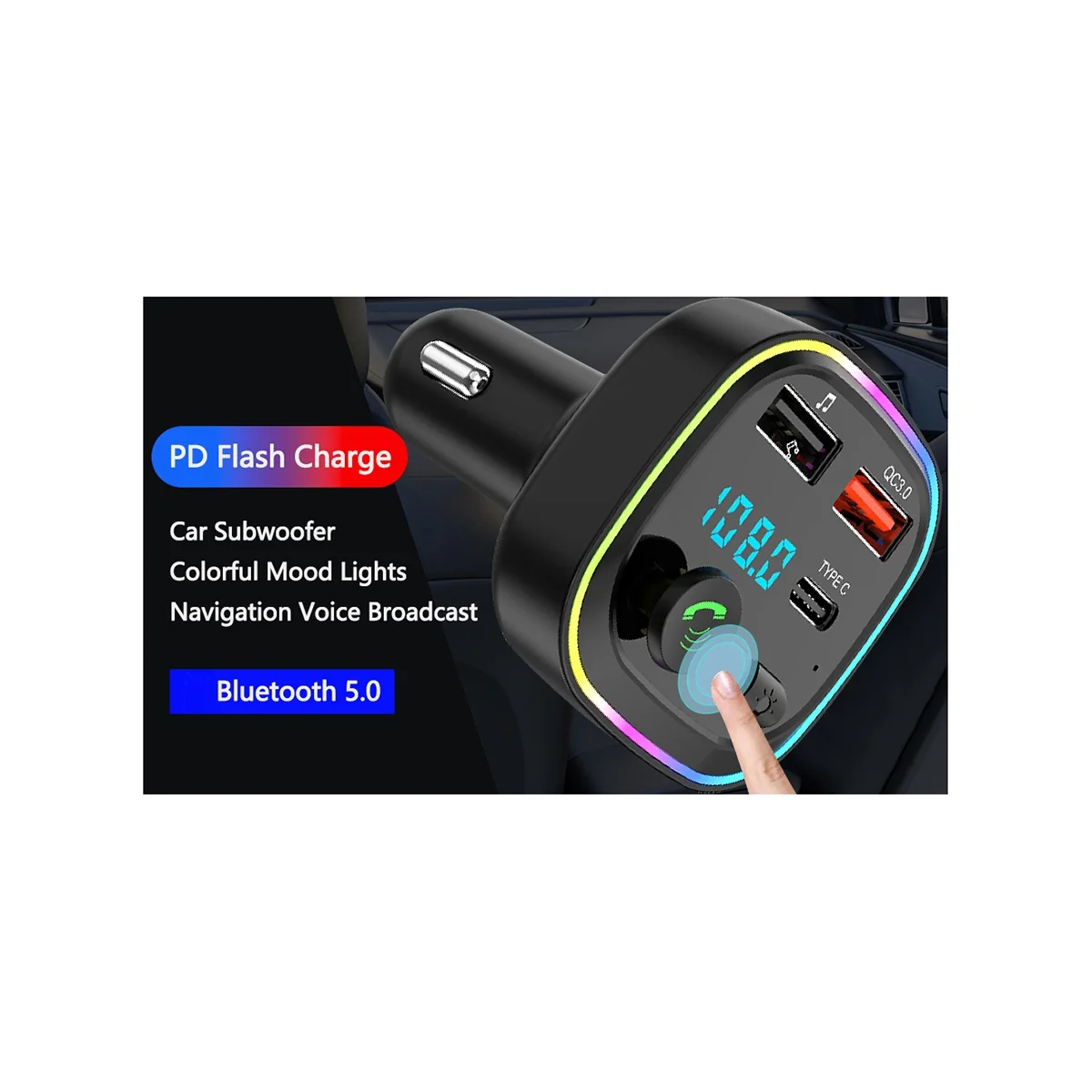 Bluetooth Transmissor FM Bluetooth, Rádio de Carro Adaptador de PD 20W,Tipo C e QC3.0,o Apoio TF Cartão/Chave USB Imagem 1