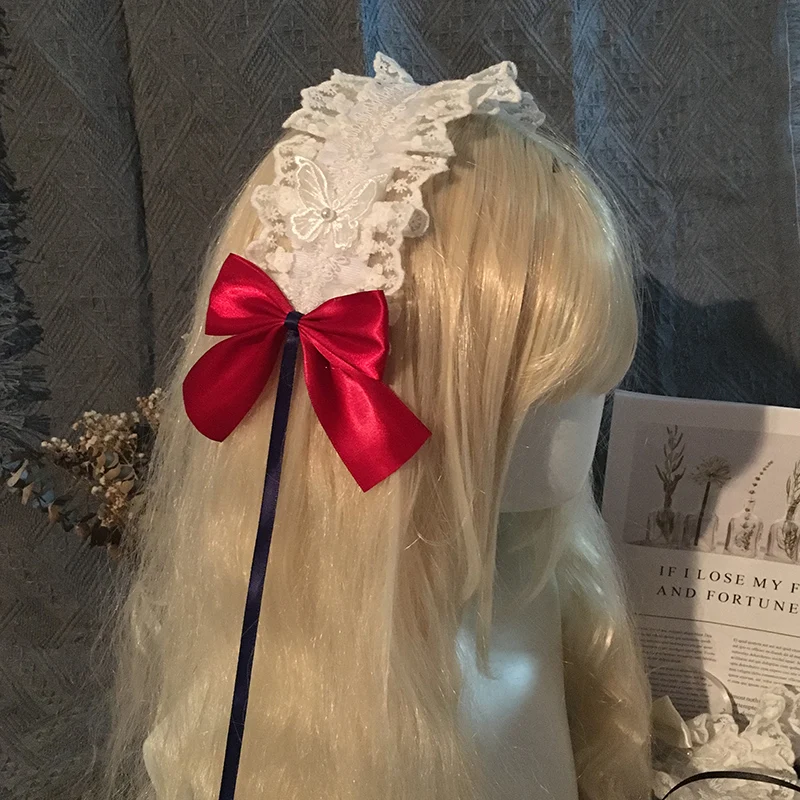 Kawaii Doce de Vestuário, Acessórios Lolita Cabelo Banda de Fadas Cor Sólida Arco de Cabelo de Princesa Lolita Laço Mantilha para as Mulheres Imagem 1