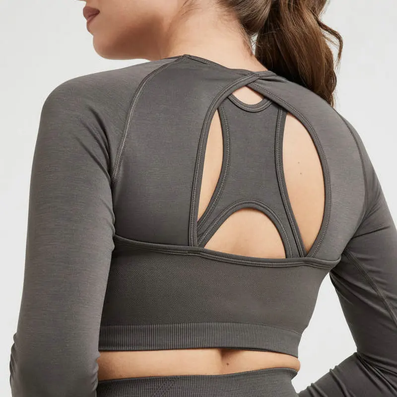 Longo Da Luva Das Mulheres Yoga Camisa Perfeita Crop Top Abrir Novamente Tops De Treino Para As Mulheres De Fitness Execução Camisas Ginásio De Esporte Superior Roupas Imagem 1