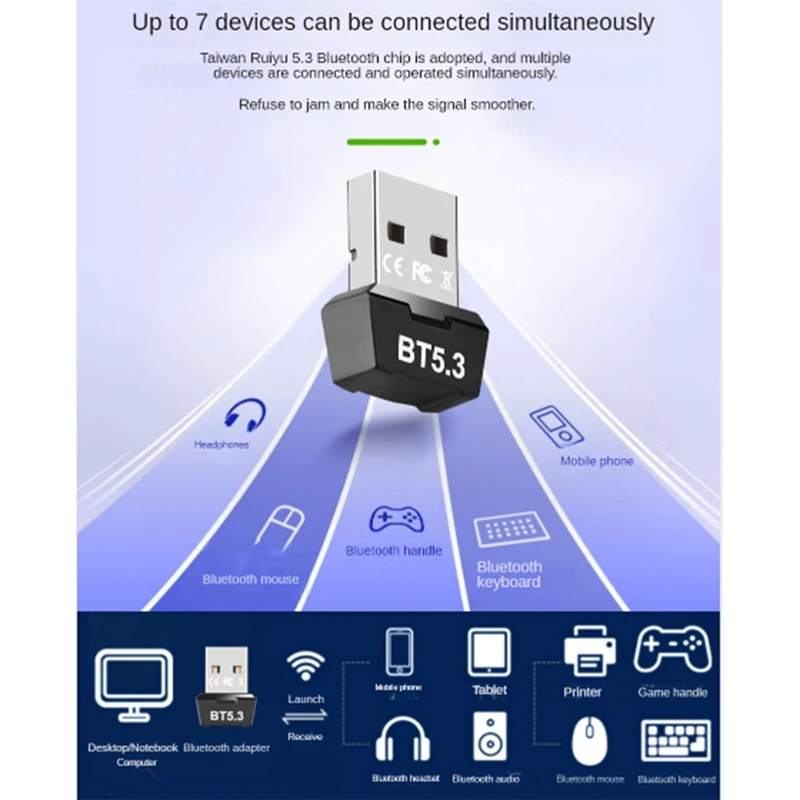 RTL5.3 Adaptador Bluetooth Driver-Free USB do Computador sem Fio Bluetooth Receptor Transmissor de Áudio Bluetooth, Fone de ouvido Fácil De Usar Imagem 1
