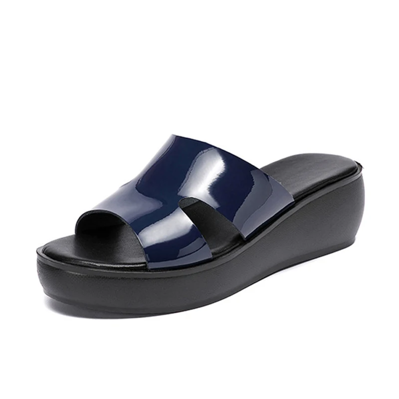 SNURULAN mulheres sapatos de verão de 2020 moda de salto alto, chinelos de couro genuíno plataforma de sandálias de senhoras sandálias de cunha tangas Imagem 1