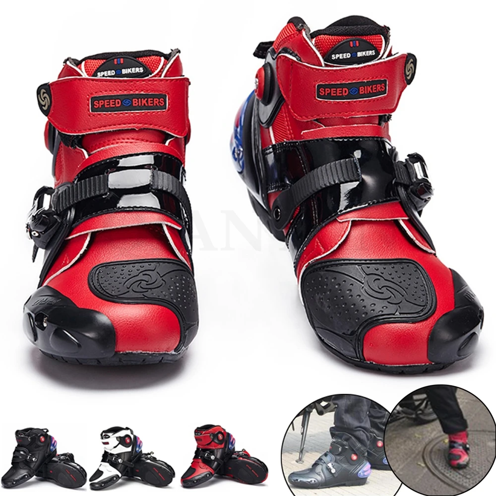 Suas Botas resistentes ao Desgaste Microfibra Couro de Corrida de motas de Motocross Meados de Bezerro Botas Sapatos Imagem 1