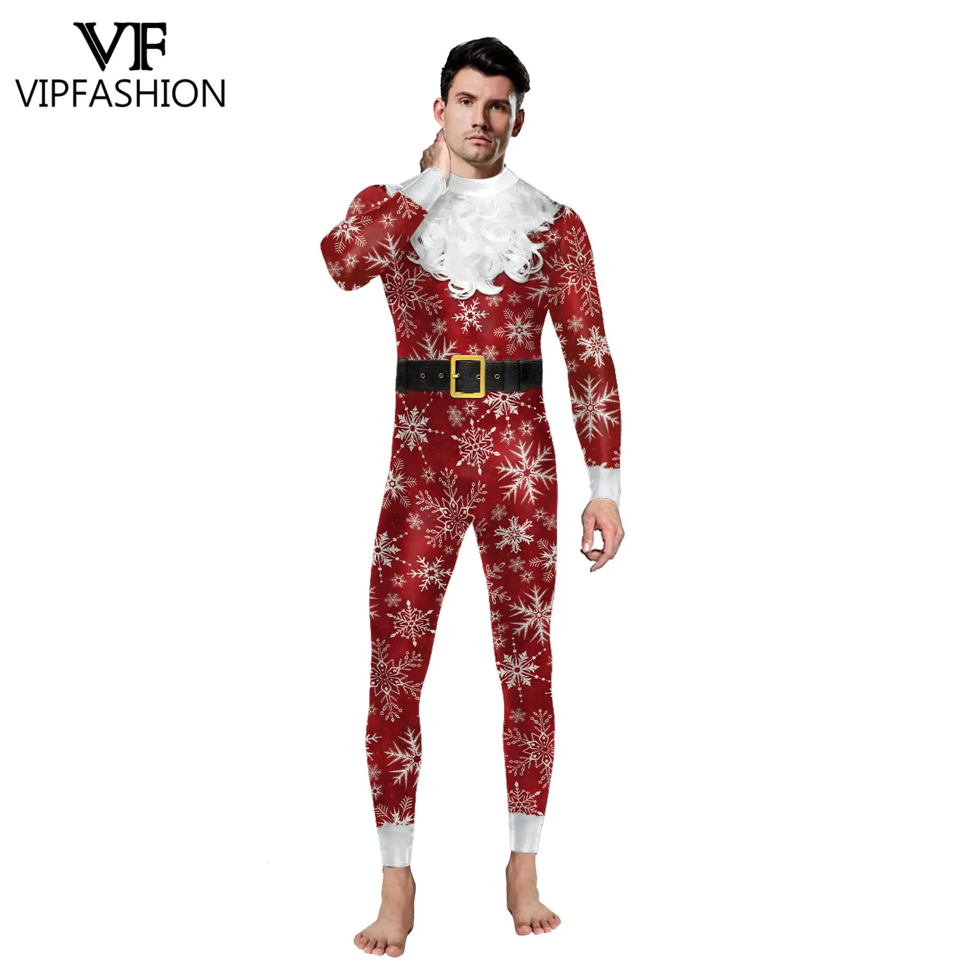 VIP MODA de Natal Macacão Mulher Homem Papai Noel Impressão Macacão de 12% Spandex Zentai Bodysuit Festa de Roupa de Presente de Natal Imagem 1