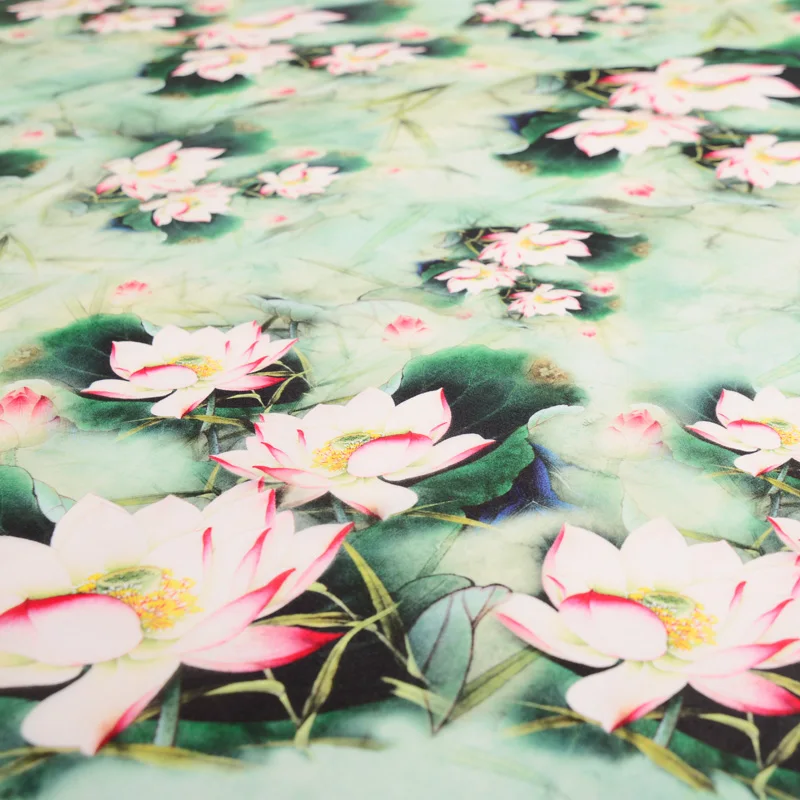 A lotus organza de seda de cetim de impressão digital de pura seda, tecidos de seda, de pano tecido do esqueleto saia de DIY Imagem 2