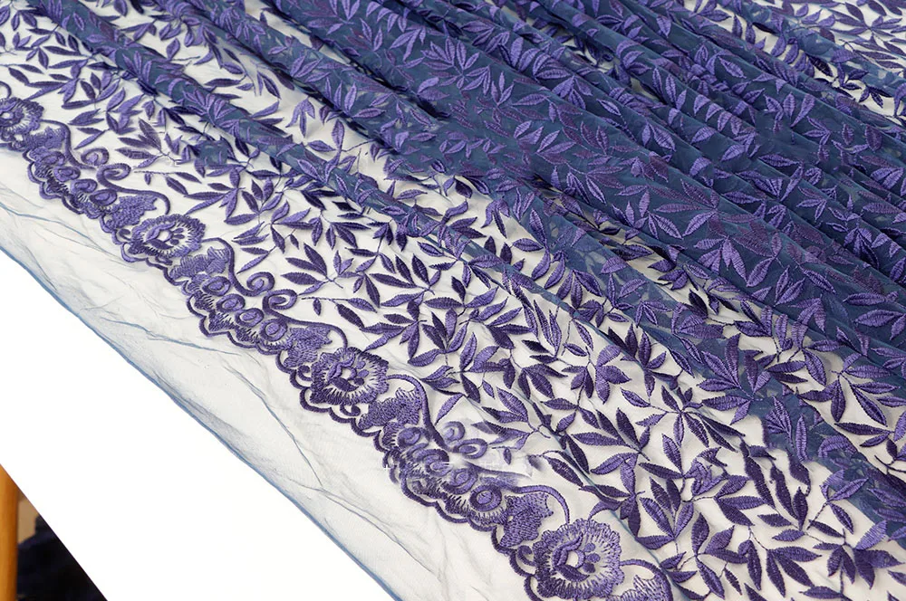 Alta qualidade de azul de malha tecidos de Folha de bordado tissu Vestido de saia vestido acessórios material Imagem 2