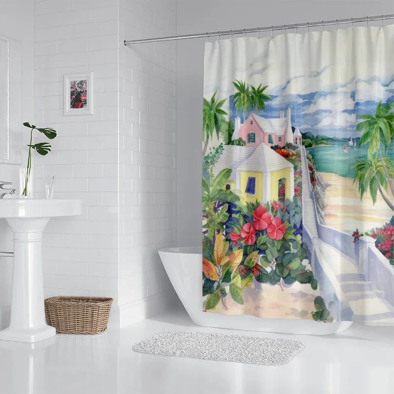 Família tecido impermeável família cortina de chuveiro acessórios cortina de chuveiro 240 * 200 casa de estilo Havaiano cortina de chuveiro Imagem 2