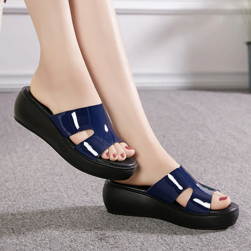 SNURULAN mulheres sapatos de verão de 2020 moda de salto alto, chinelos de couro genuíno plataforma de sandálias de senhoras sandálias de cunha tangas Imagem 2