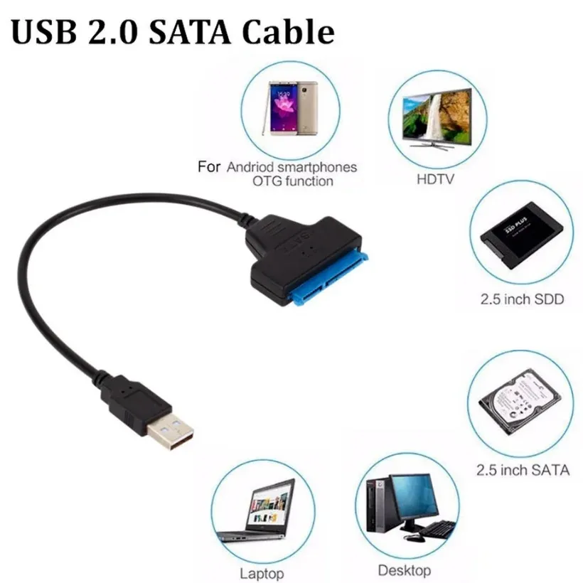 USB Cabo Sata Sata Para Usb 2.0 Adaptador de Computador Conectores Usb Sata Cabo de Adaptador de Suporte de 2.5