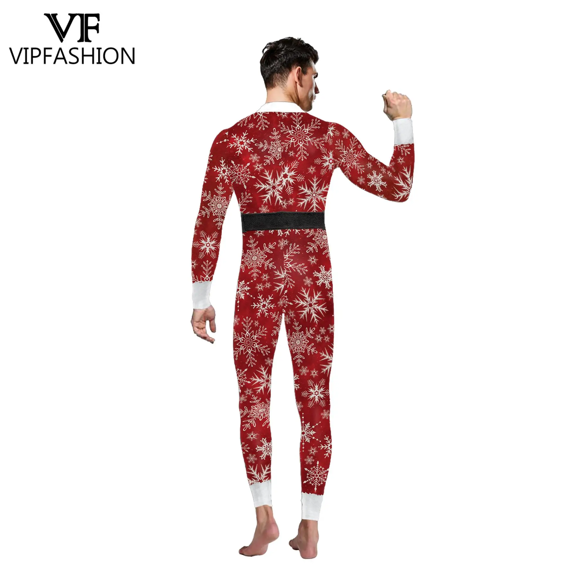 VIP MODA de Natal Macacão Mulher Homem Papai Noel Impressão Macacão de 12% Spandex Zentai Bodysuit Festa de Roupa de Presente de Natal Imagem 2
