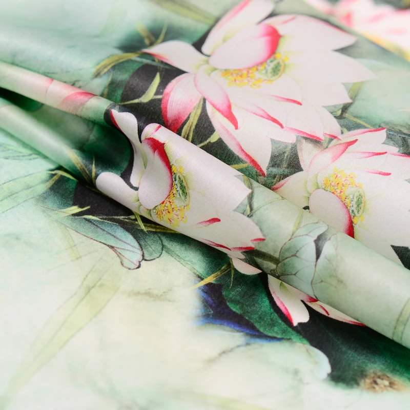 A lotus organza de seda de cetim de impressão digital de pura seda, tecidos de seda, de pano tecido do esqueleto saia de DIY Imagem 3