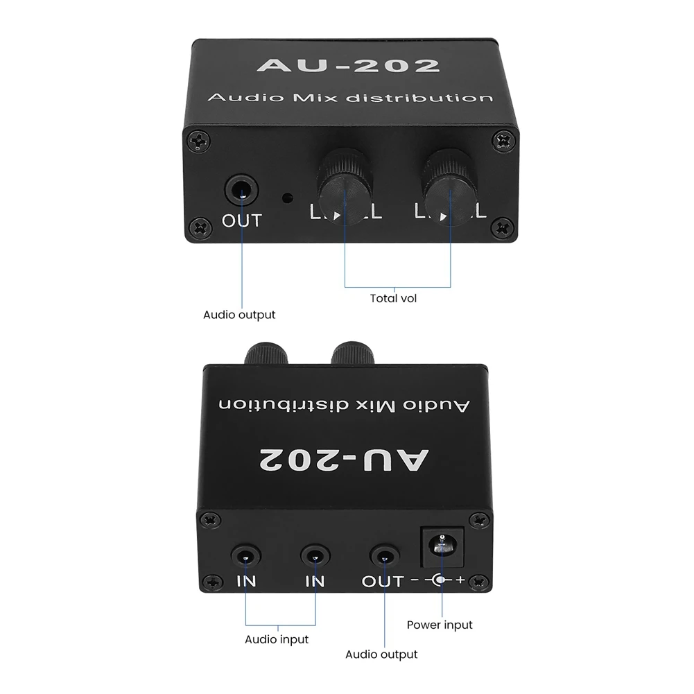 AU-202 Stereo Mixer de Áudio Distribuidor para Fone de ouvido Externo-AMPLIFICADOR de Potência Independente e Controle de 2 Entrada 2 Saída Plug UE Imagem 3