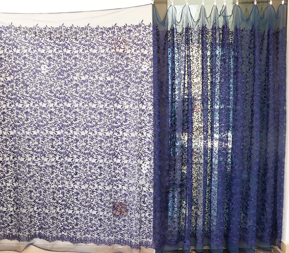 Alta qualidade de azul de malha tecidos de Folha de bordado tissu Vestido de saia vestido acessórios material Imagem 3