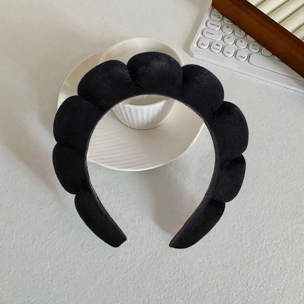Cor sólida Hairband Leve Anti-derrapante Mulheres Headband para o Banho de Lavagem de Rosto Cabelo de Fixação de Cor Sólida Elástico Puffy Esponja Imagem 3