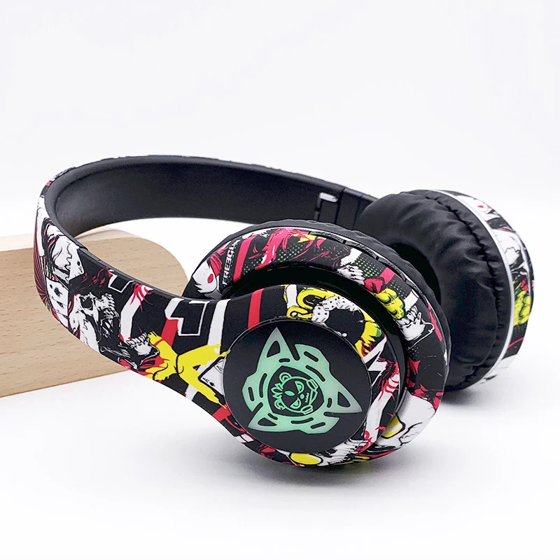Moda Graffiti Dobrável Bluetooth 5.1 Fones de ouvido sem Fio Ruído Cancelando DJ Bass Fone de ouvido Jogo de Fone de ouvido do TF do Apoio Com Microfone Imagem 3