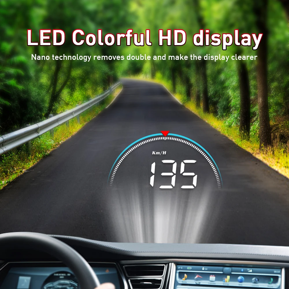 OBD2 do Carro HUD Head Up Display pára-brisa Projetor de LCD Colorido de fonte Grande Ecrã de Combustível, Quilometragem, Alarme de Veículo, Acessórios Eletrônicos Imagem 3