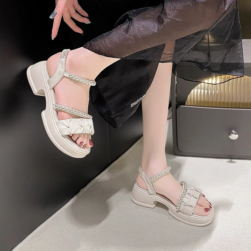Sapatos Med Senhoras' Chinelos de quarto Praça calcanhar Slipers Mulheres de Salto Mulas de Luxo Slides Bloco Suave de Verão 2023 Alta Designer de Moda Fre Imagem 3