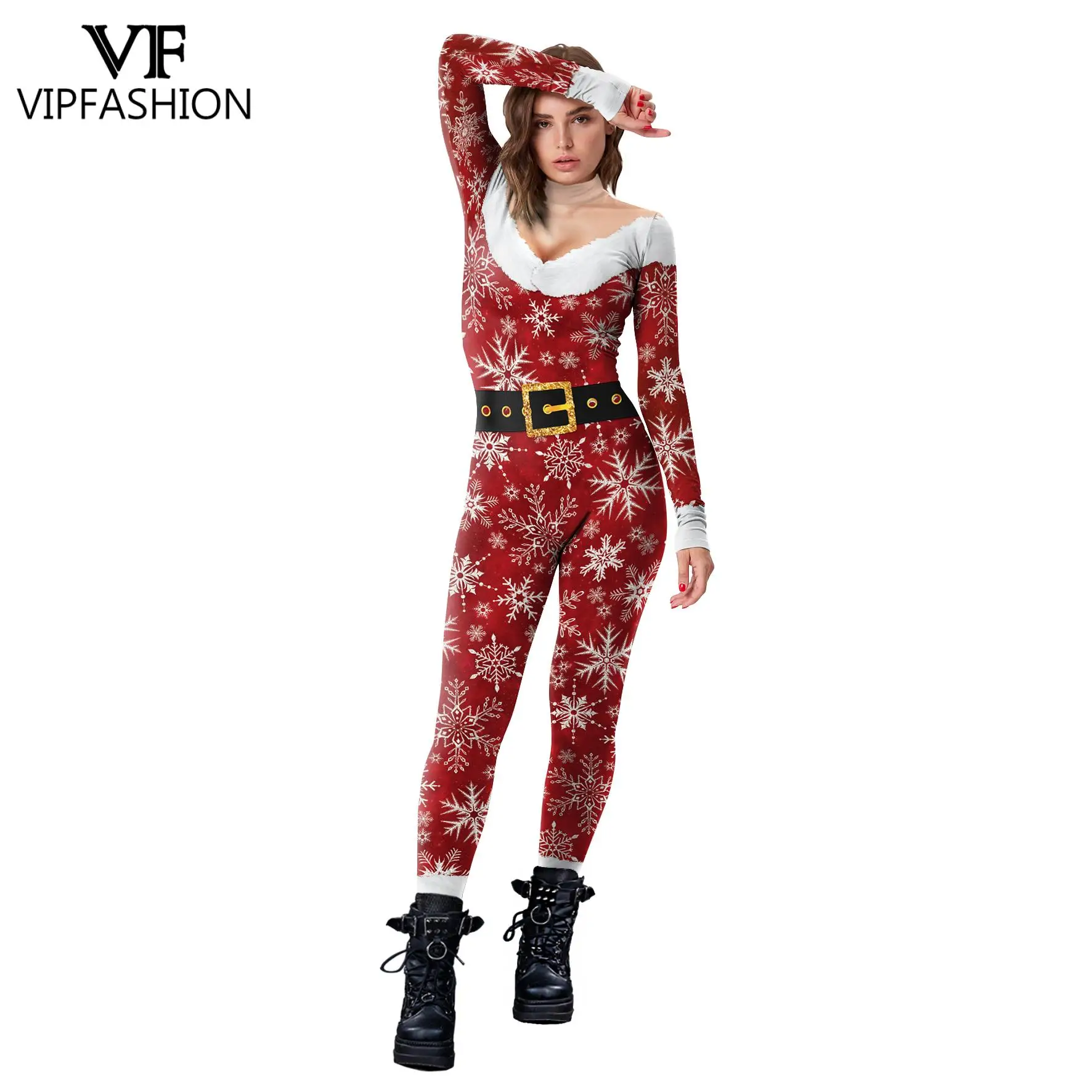 VIP MODA de Natal Macacão Mulher Homem Papai Noel Impressão Macacão de 12% Spandex Zentai Bodysuit Festa de Roupa de Presente de Natal Imagem 3
