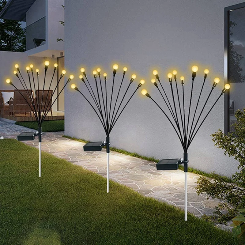 4 pçs 10 Chefe Solar Powered Luzes de vaga-lume, de 10 de LED Solar Impermeável Exterior de Estrela Balançando as Luzes do Jardim Imagem 4