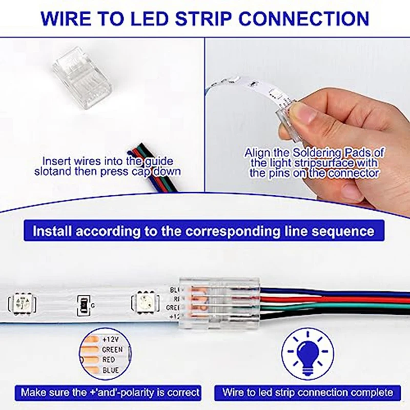 40 Pack RGB LEVOU Luz Strip Conectores de 4 Pinos 10Mm sem solda LED Strip Para o Fio Conector Impermeável, Adaptador Imagem 4