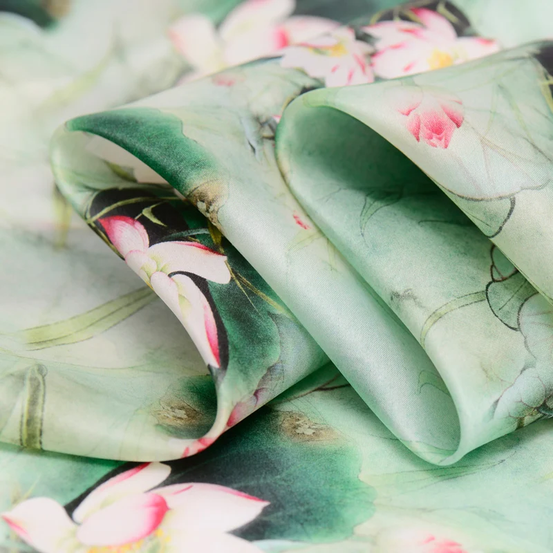 A lotus organza de seda de cetim de impressão digital de pura seda, tecidos de seda, de pano tecido do esqueleto saia de DIY Imagem 4