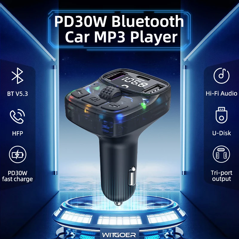 Bluetooth 5.3 Carro Transmissor FM PD 30W Dual USB 3.1-Tipo C Carregador do Carro de bluetooth Car Kit Mp3 Player Autoradio Imagem 4