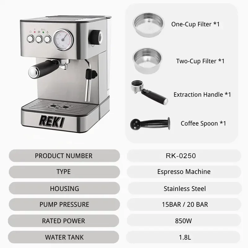 Houselin Profissional de Máquina de café Expresso 15-Bar, máquina de café Expresso com Leite Bocal de Vapor Varinha para Cappuccino e Latte Imagem 4