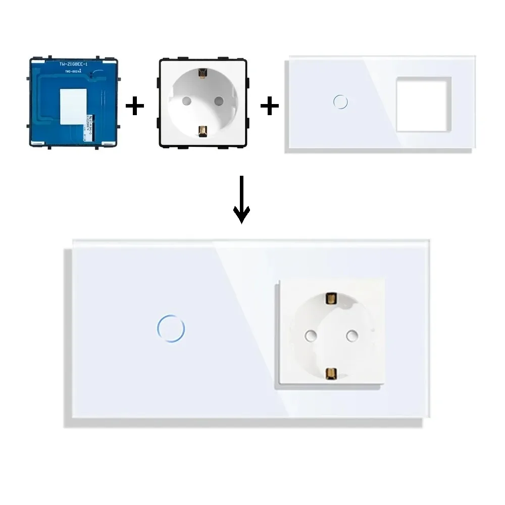 ZigBee Mudar o Smart Interruptores de Luz e Tomada de Alimentação de Peças Necessidade Neutro,Branco Painel de Vidro da UE Tomadas de Parede DIY Parte de Casa Inteligente Imagem 4