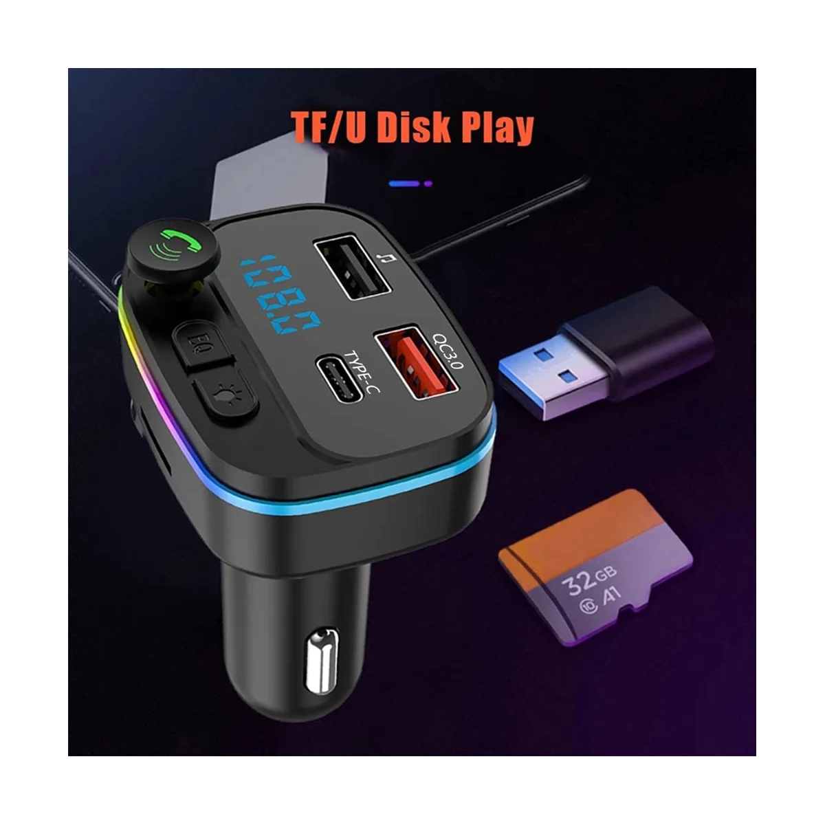 Bluetooth Transmissor FM Bluetooth, Rádio de Carro Adaptador de PD 20W,Tipo C e QC3.0,o Apoio TF Cartão/Chave USB Imagem 5