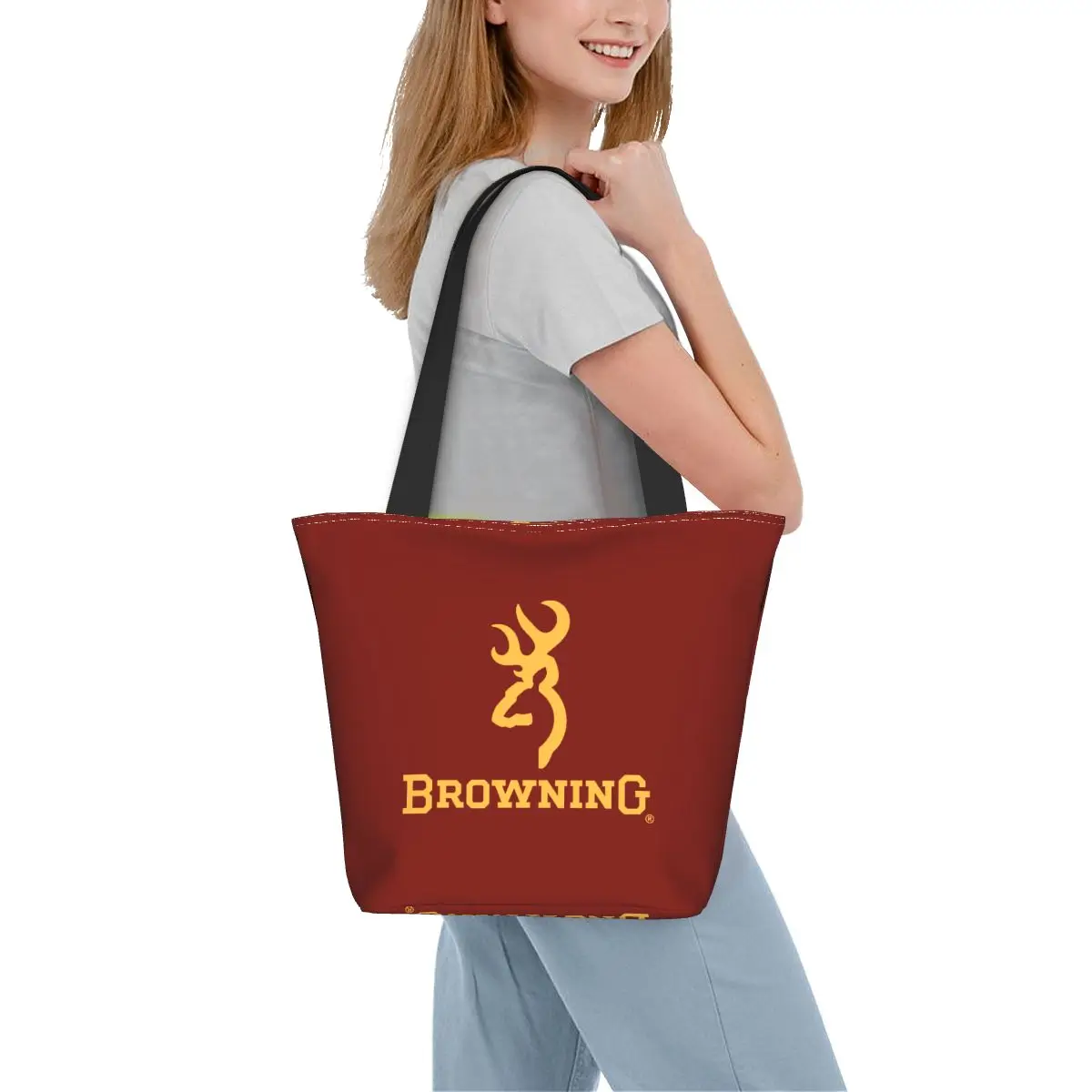 Browning Mercearia Sacos De Compras Engraçado Impressão De Lona Shopper Ombro A Sacola Grande Capacidade Portátil Bolsa Imagem 5
