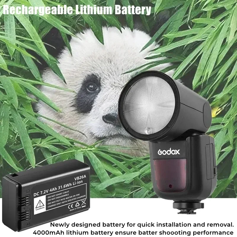 Cabeça redonda fotografia de luz Godox bateria de substituição flash 7,2 V 4000mAh, VB26, VB26A, V1S, V/S, V1N, V1F, V1O, V1P, Eddie Ion Imagem 5