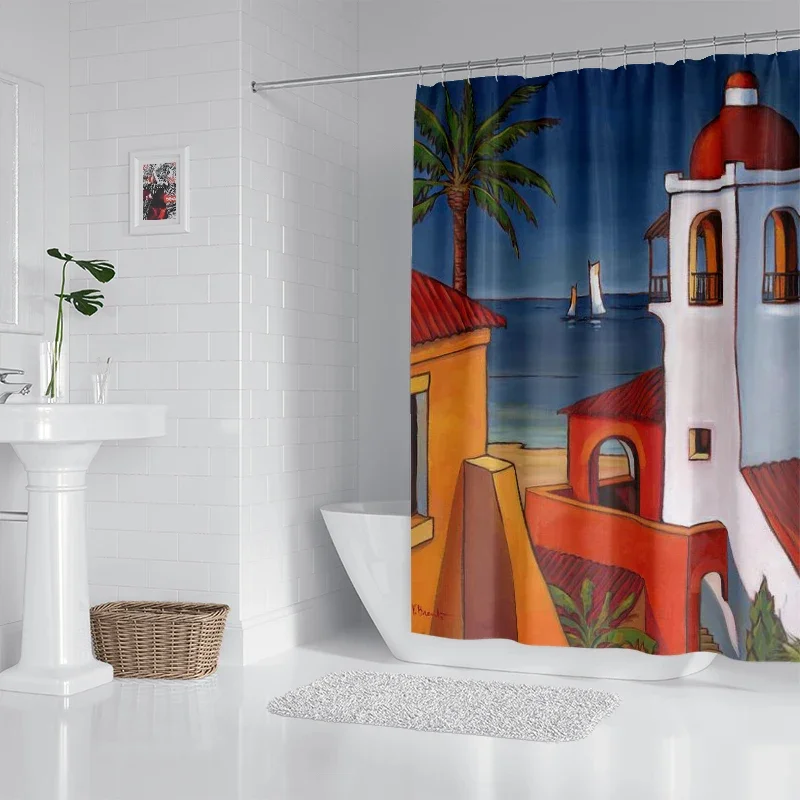 Família tecido impermeável família cortina de chuveiro acessórios cortina de chuveiro 240 * 200 casa de estilo Havaiano cortina de chuveiro Imagem 5