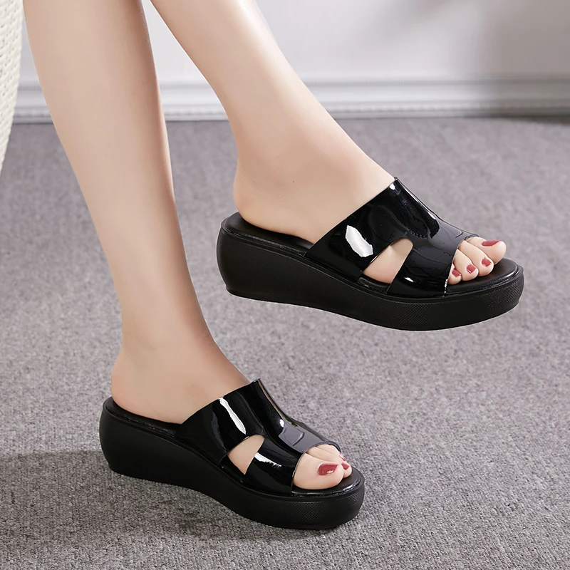 SNURULAN mulheres sapatos de verão de 2020 moda de salto alto, chinelos de couro genuíno plataforma de sandálias de senhoras sandálias de cunha tangas Imagem 5